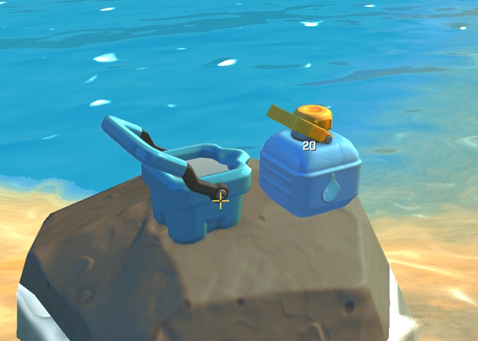 A bucket and container of water