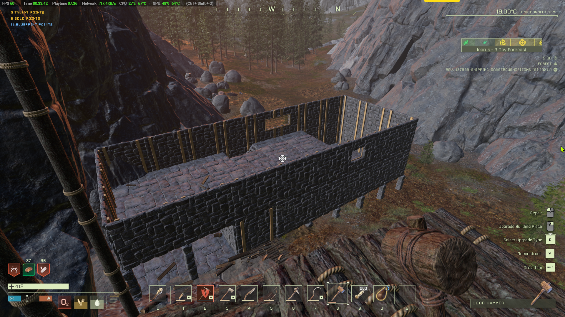 All the way round extend the walls to 2 high.