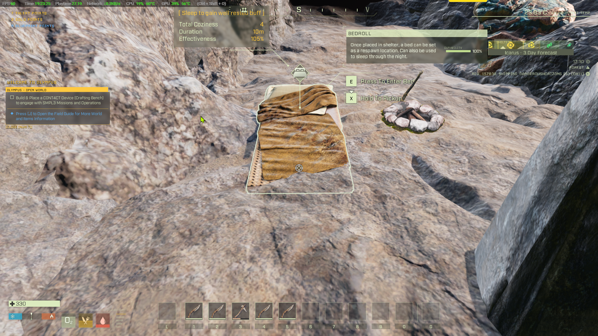 A temporary bed and re-spawn point