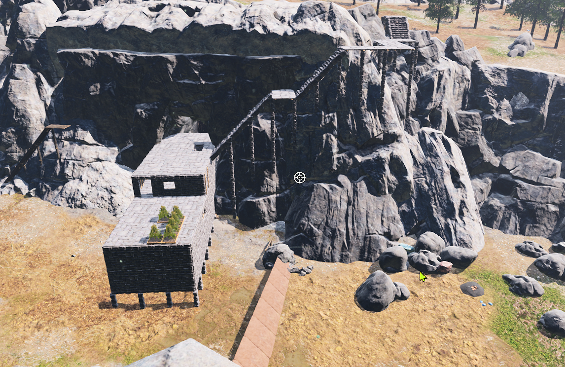 Stone scaffolding ascending the canyon cliffside