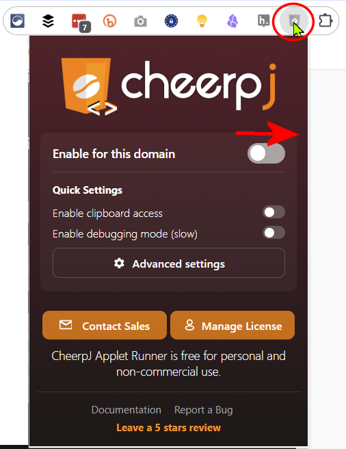 The CheerpJ extension